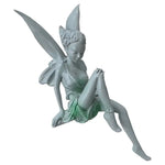 statuette féerique résine blanc vert clair ailes translucides robe tissu fin classique romantique décoration