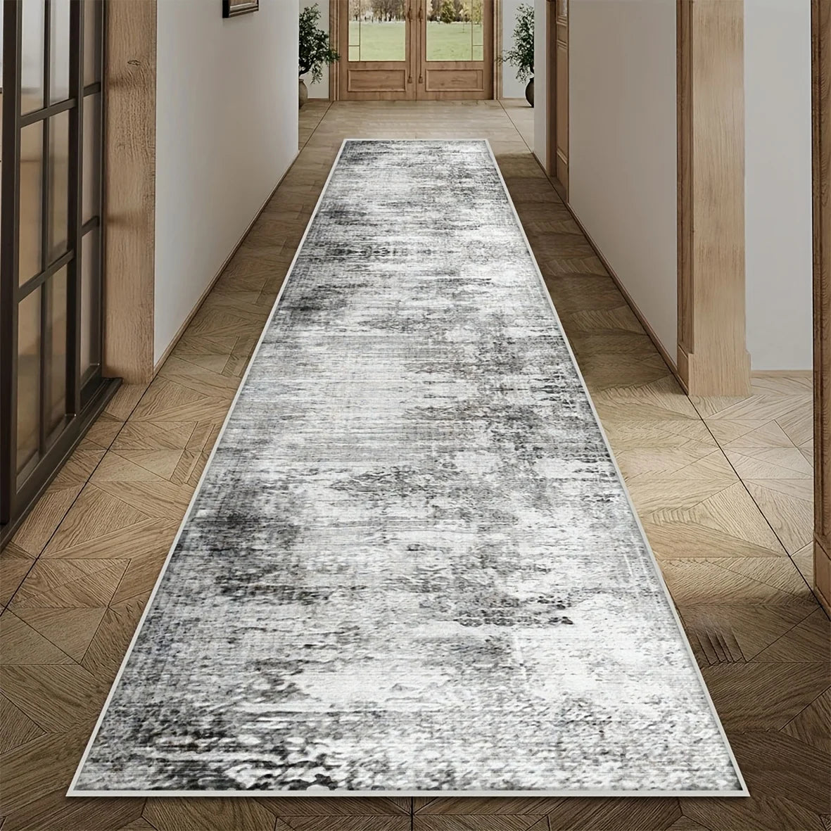 tapis texturé gris blanc moderne antidérapant polyester durable usage multipleintérieur extérieur