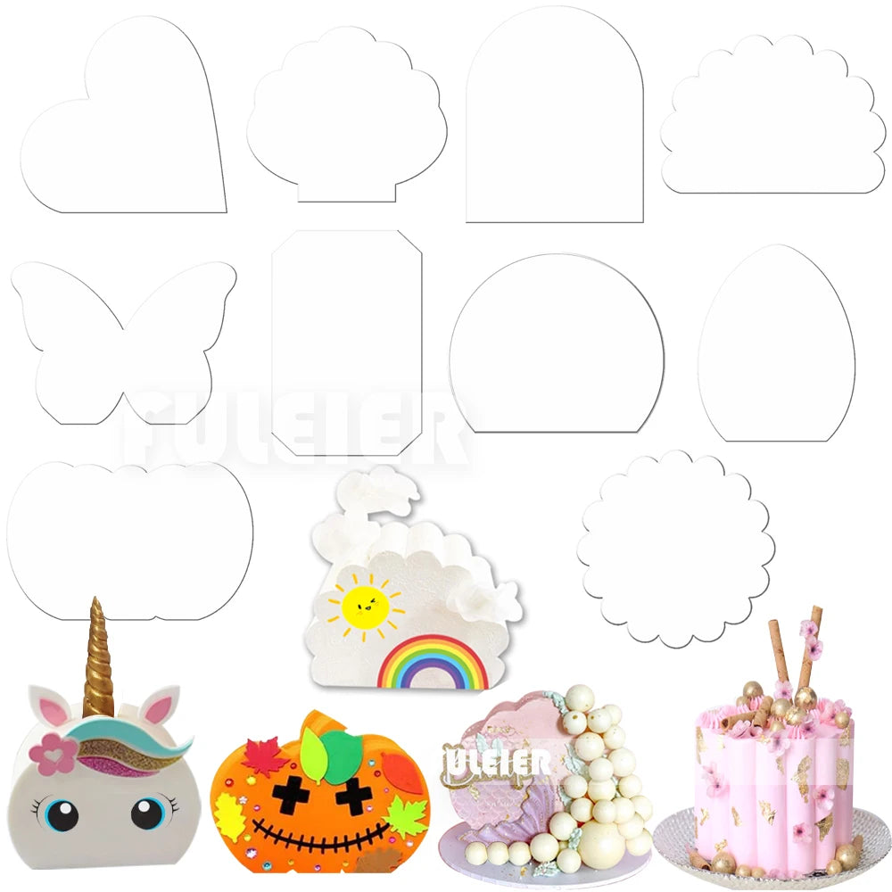 plaque gateau acrylique transparente motif floral geometrique decoratif festive fleurs artificielles multicolore blanc rose