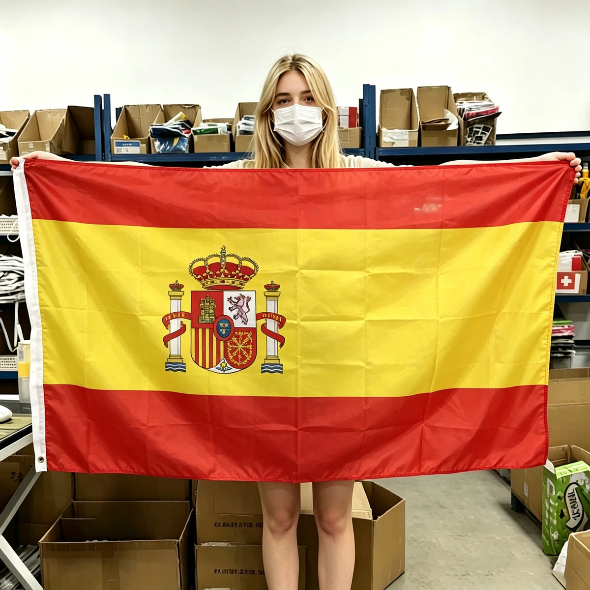 drapeau espagnol rouge jaune blanc rayures blason doré classique décoration murale 120x180cm 90x150cm