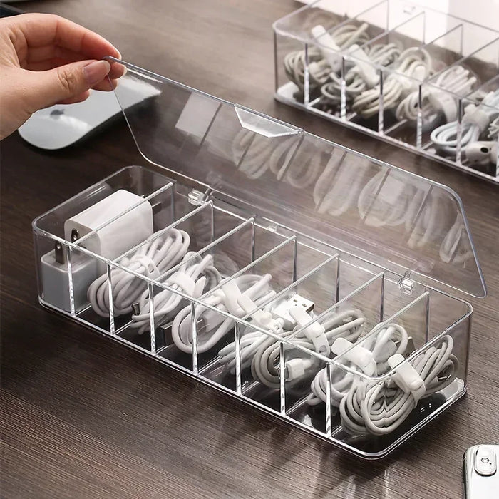 Boîte de rangement pour câbles transparente avec compartiments