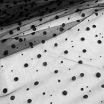 tissu polyester noir points dorés tulle transparent moderne élégant occasion fête largeur