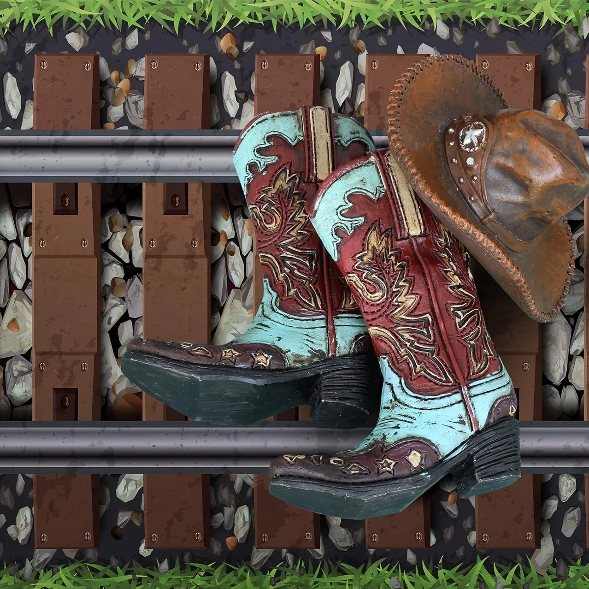 nappe fête anniversaire thème far west trains illustrations cowboys roues chariots western