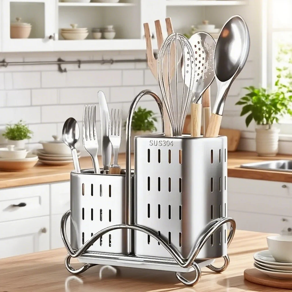 organisateur cuisine argenté perforations moderne supports vaisselle rangement ustensiles transparent hollow holes