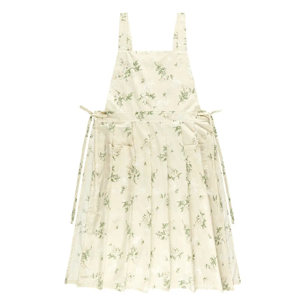 tablier coton fleurs vintage beige poche romantique opacité fixations élastiques cuisineversible