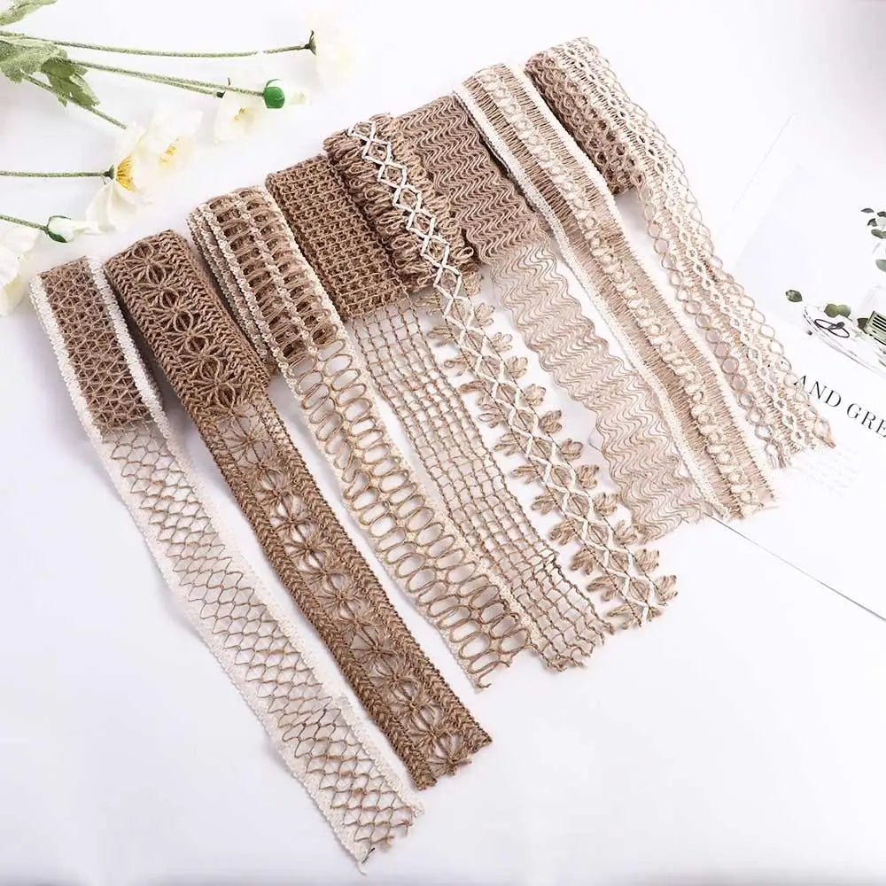ruban jute beige motif géométrique rustique double face emballage cadeau decoration maison