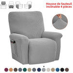 Housse fauteuil inclinable bleu noir gris jacinquée extensible moderne poche adhésif lavage machine