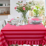 nappe rayée rouge rose moderne anti rayures volants table manger décoration maison festive polyester