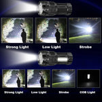 lampe torche noire led rechargeable 9led cob lumiere forte aimantée modernisée robuste