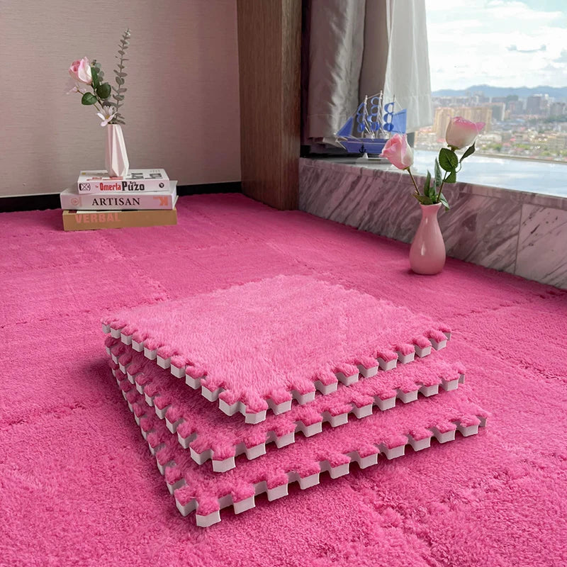 tapis modulable carreaux géométriques noir beige gris vert bleu rose moderne douillet insonorisant chambre