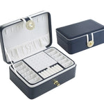 boîte bijoux bleu marine classique simili cuir double compartiment rangement bagues bracelets montres colliers