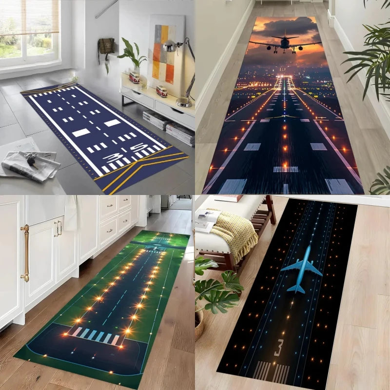 tapis polyester antidérapant thème aéroport bleu vert noir moderne salon chambre balcon vestibule corridor