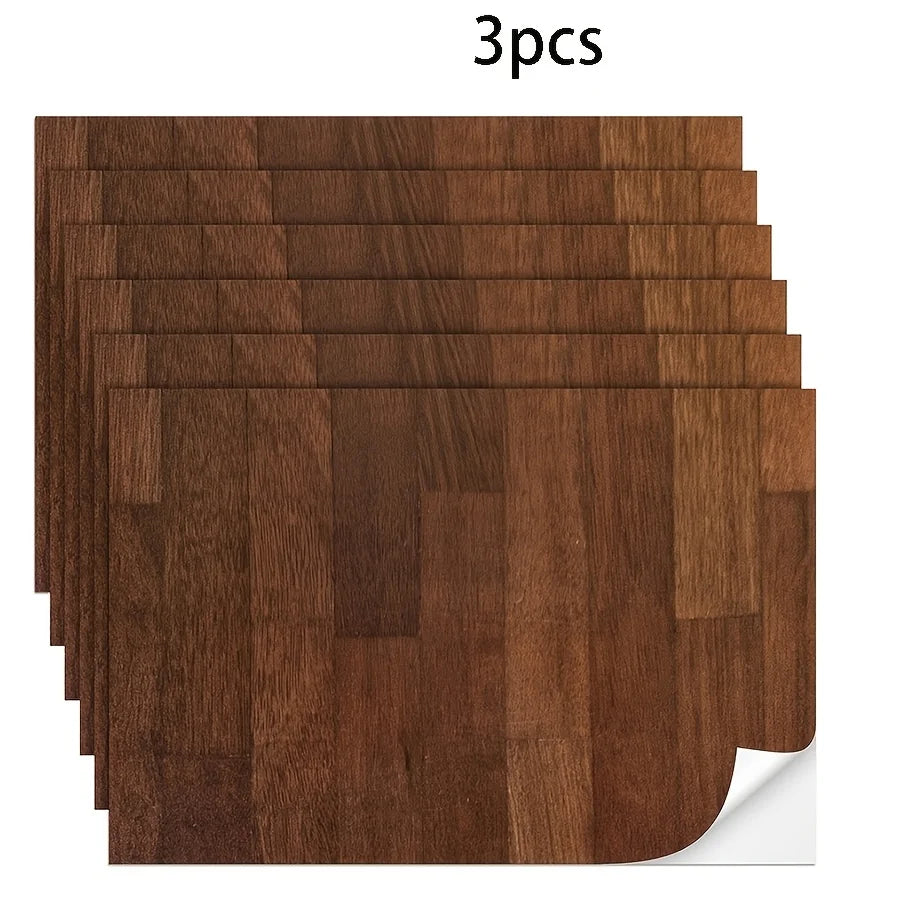 autocollants décoratifs muraux sol papier grain bois motif brique élégants 21cm 28.5cm 3pièces bricolage