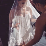 voile mariage blanc dentelle deux couches élégant opacité bordure dentelée fixation femme adulte