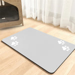 tapis nourriture animal gris imprimé pattes blanches moderne anti scratch rapide séchage super absorbant