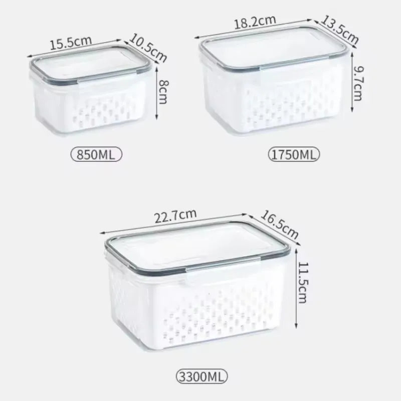 organisateur réfrigérateur paniers blanc perforations noires transparents moderne poignées détachables 850ml 1750ml 3300ml