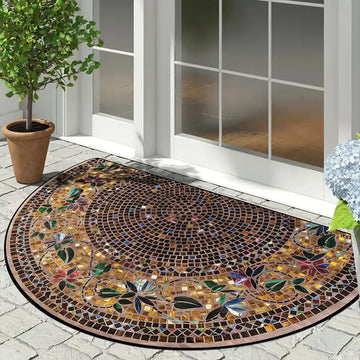 tapis d'entrée mosaïque multicolore motif fleurs feuilles décoratif moderne antidérapant intérieur extérieur salon porte