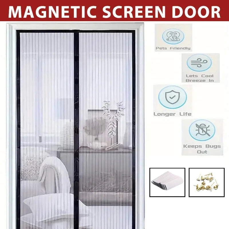 rideau porte anti moustiques noir maille fine fermeture auto agrippante clips magnetiques moderne 91x210
