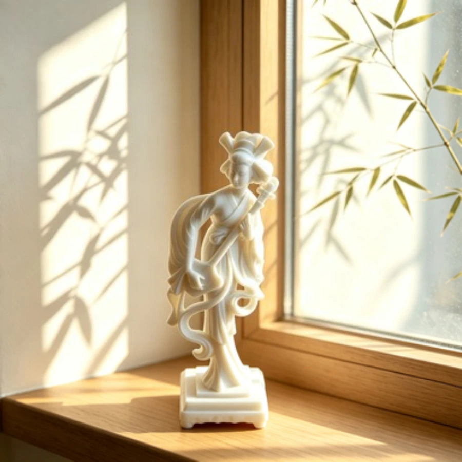 statue geisha blanche sculpture zen decoration intérieure artisanale ornement blanc plastique classique 13cm