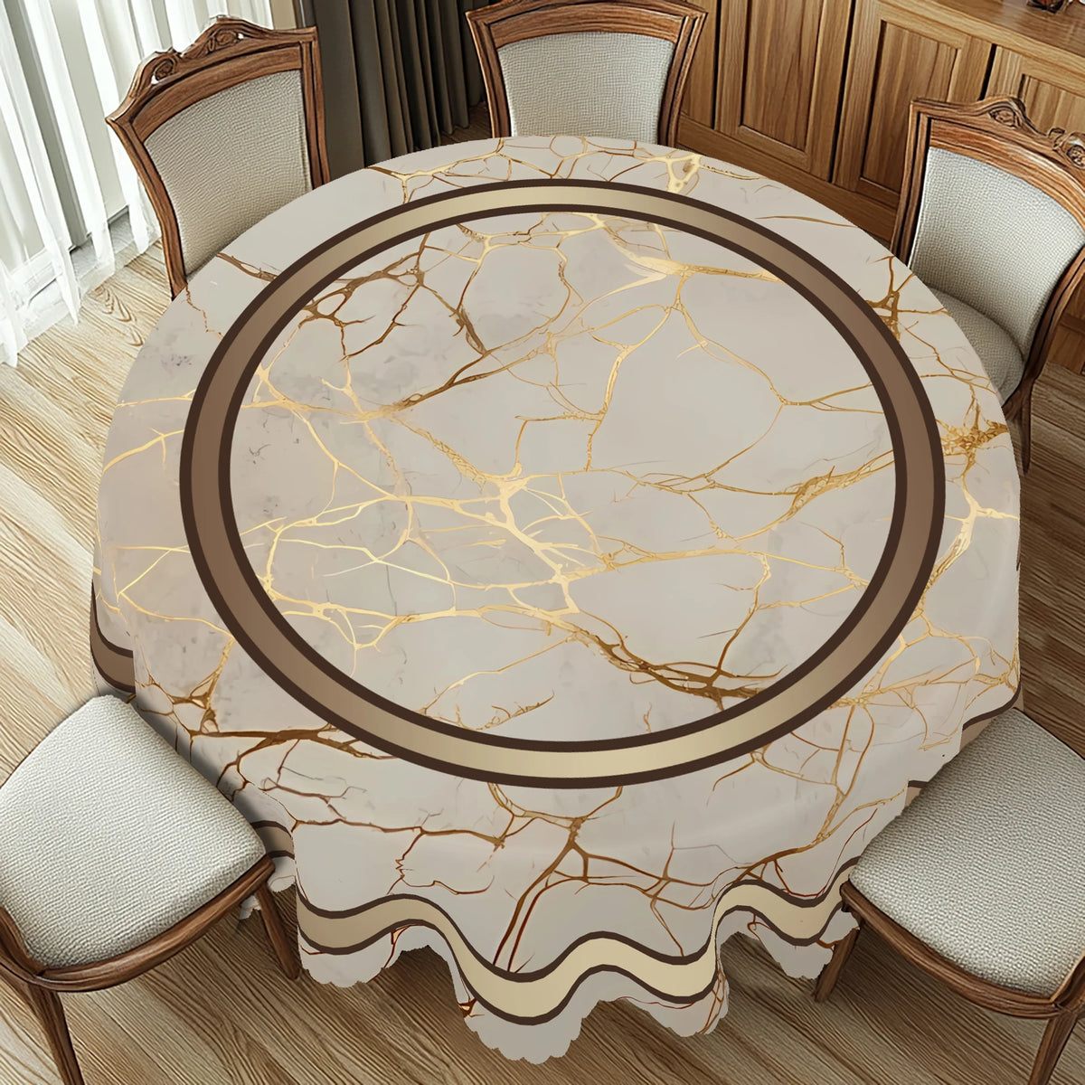 nappe table marbre doré classique imperméable extérieur mariage pâques beige marron veines scallops