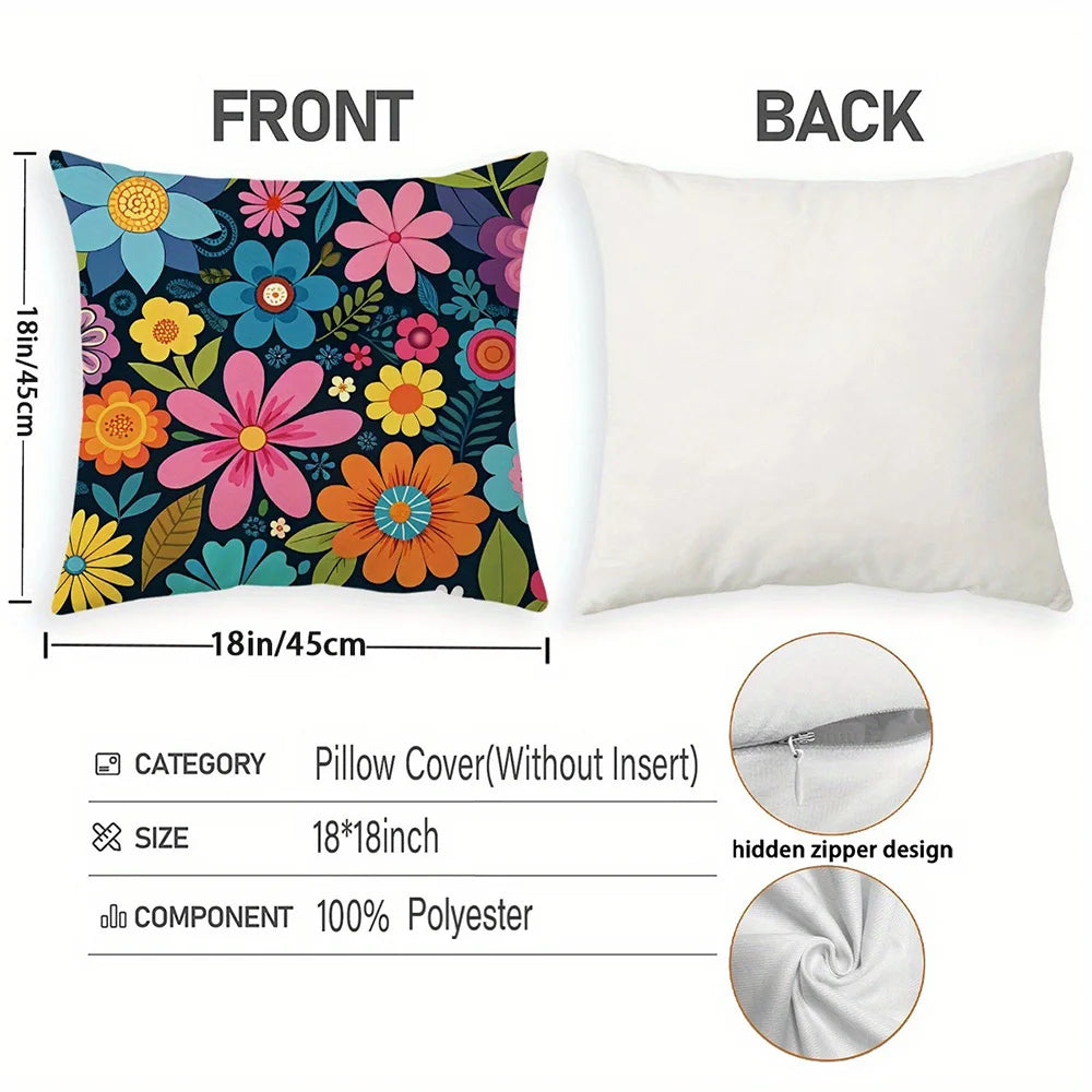 taies d'oreiller motif floral multicolore moderne housse coussin polyester peacheskin zipper 40x40cm 45x45cm 50x50cm