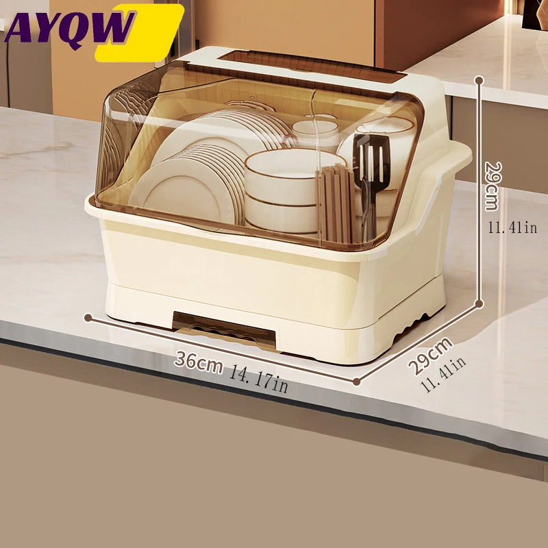 seau vaisselle transparent moderne drainage auto assiettes tasses cuillères fourchettes couteaux beige multifonctionnel