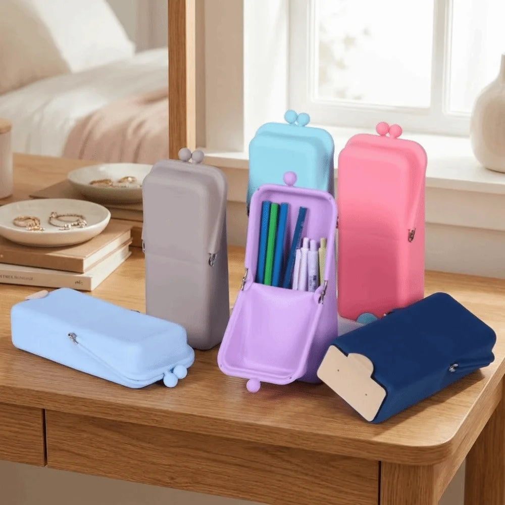 boîte maquillage réutilisable moderne gris bleu vert violet rose clips pinceaux crayons polyestère opaques
