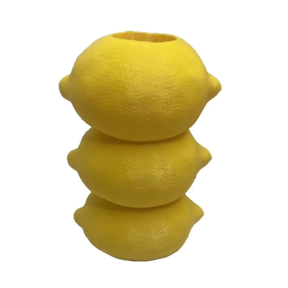 vase citron jaune texturé deco originale ludique plante verte bouquet fleursstylos crayons