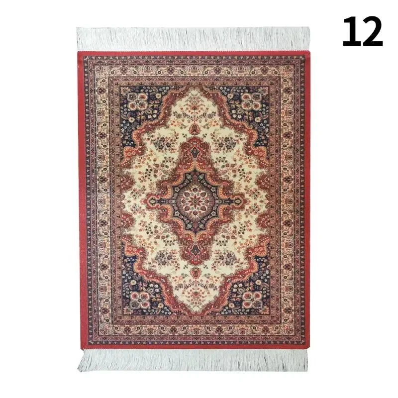 tapis rouge noir bleu beige ornements floraux motifs géométriques classique non glissant adhésif souris