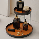 plateau rangement deux niveaux moderne flacons parfums bougies bijoux étiquettes minimalistes