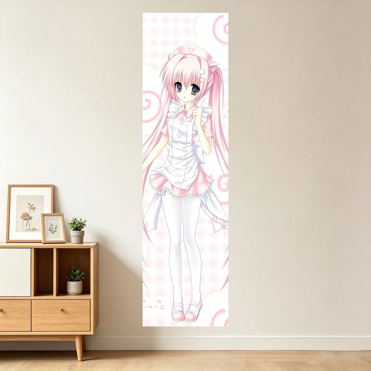 poster mural anime fille rose deux tresses robe volants cercles roses chambre adolescente