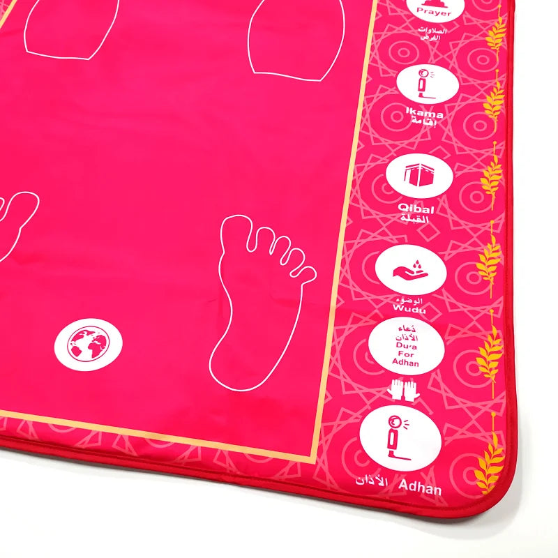 tapis prière islamique acrylique motifs géométriques kaaba moderne rose bleu marine