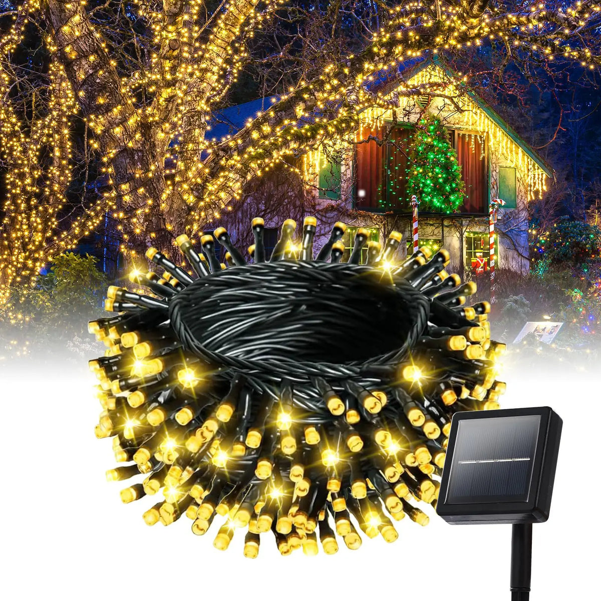 guirlande lumineuse solaire led noires jaunes moderne clips patioextérieur autonomepanelsolaire imperméable ip65