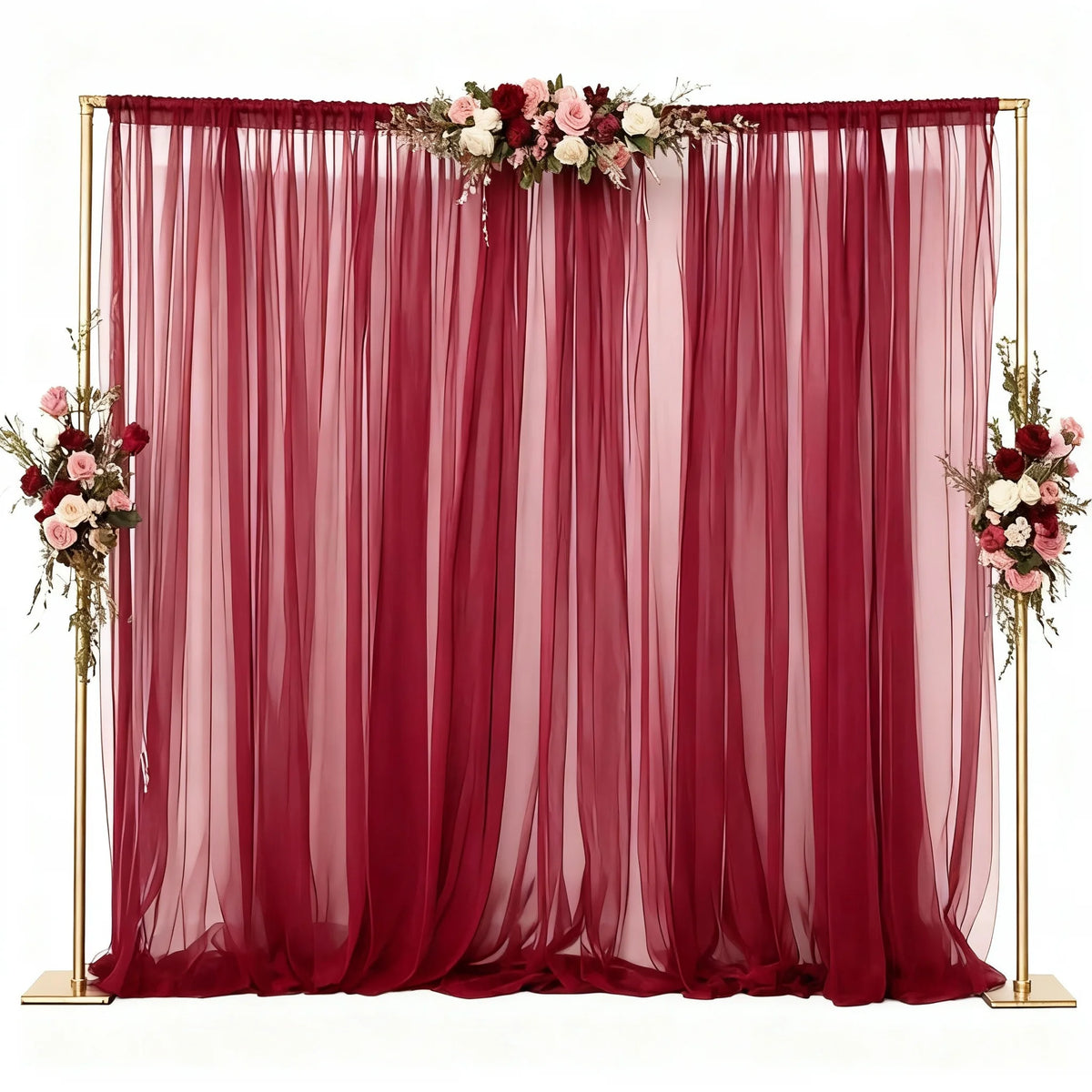 rideau tulle transparent rouge blanc decoratif mariage anniversaire photo festive poche tringle
