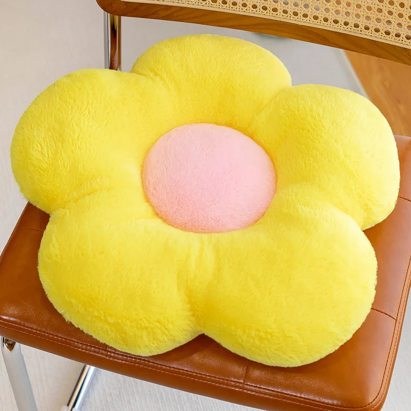 coussin rond fleuri pelucheux doux moderne vert rose blanc jaune gris
