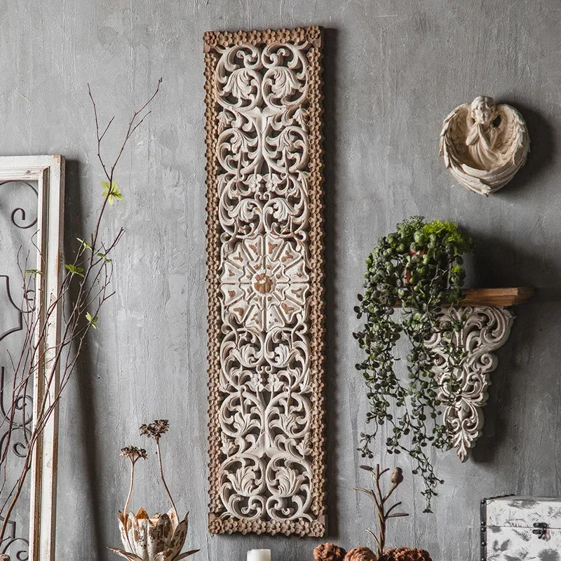 décoration murale vintage shabby chic motif floral bois fond gris blanc marron