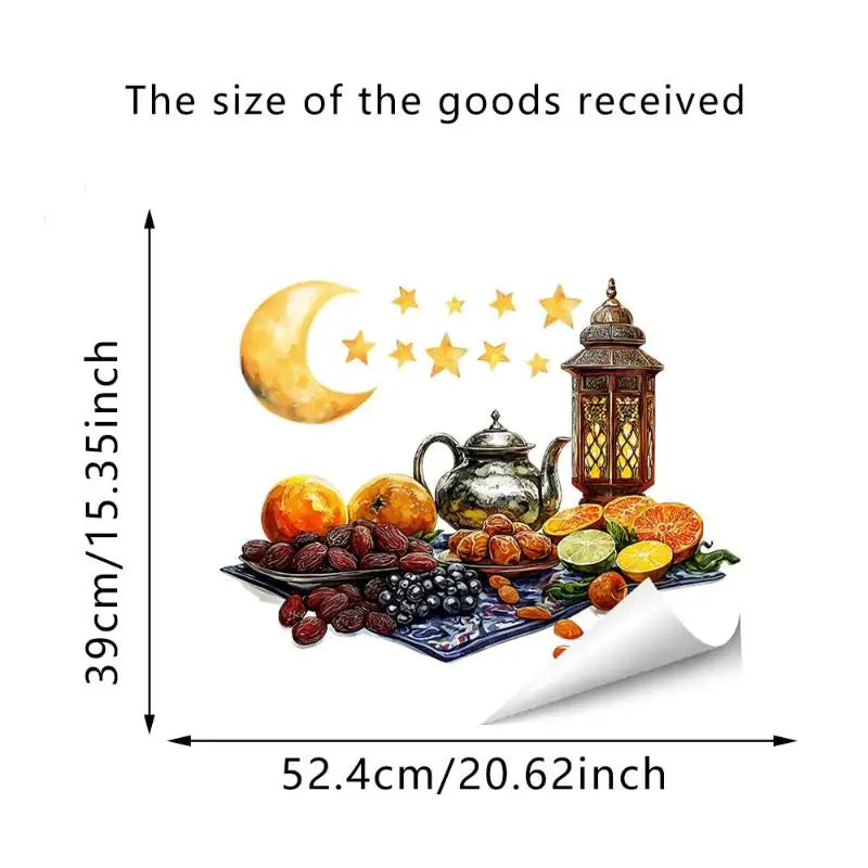 décoration ramadan stickers muraux lanternes colorées lune étoiles dorées floral violet vert rose artisanal