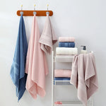 serviette bain coton biologique texture tissée rayures horizontales douce clips serviette