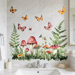 stickers muraux multicolores fleurs papillons champignons illustration intérieure amovibles autoadhésifs decoration maison