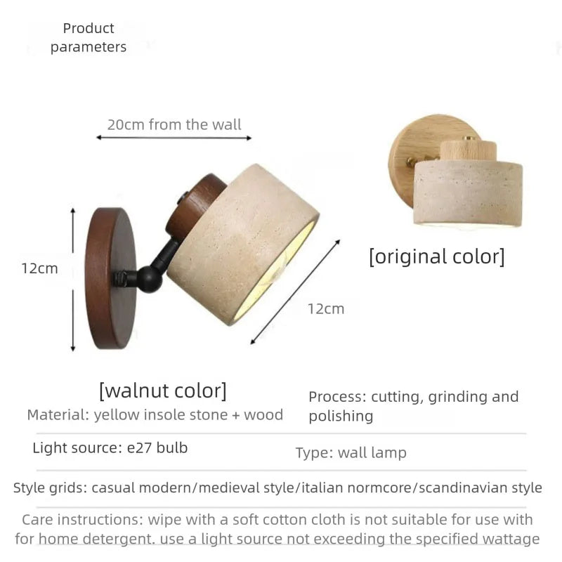 lampe murale bois texture pierreuse scandinave moderne rustique fixée mur opaque abat jour led