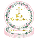 assiettes jetables thème eucharistique croix dorée fleurs mariage baptême anniversaire fêtes enfants