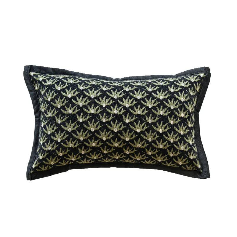 housse coussin lit motif végétal jacquard brodé élégant decoration maison noir beige adhésif