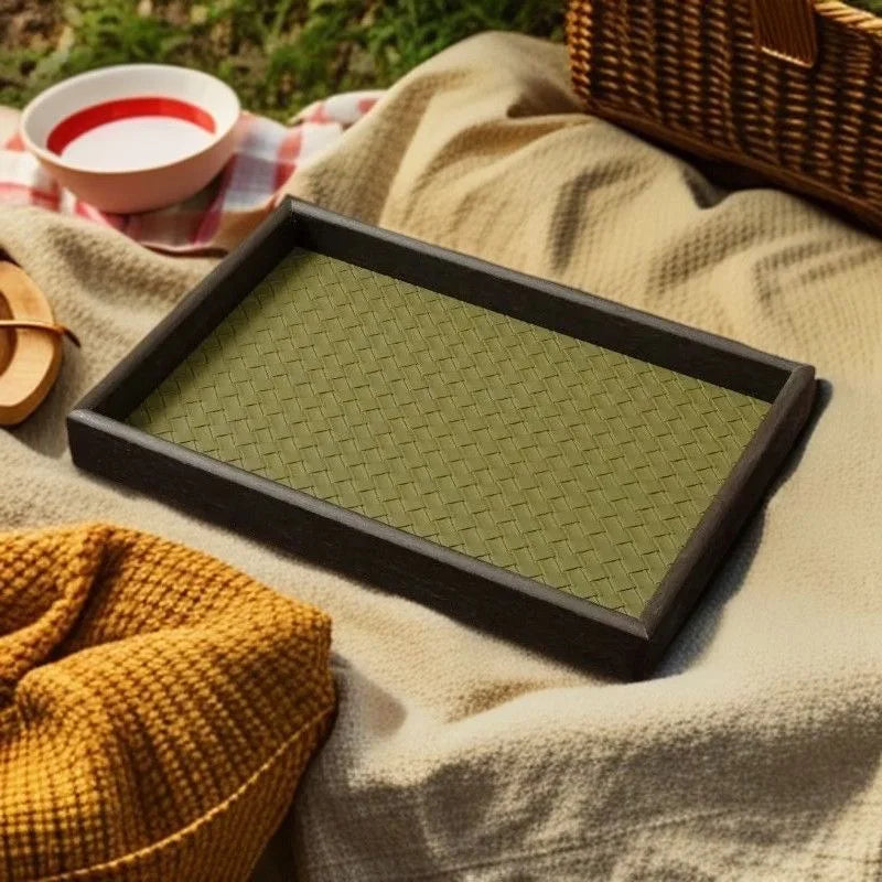 plateau rangement bois tissé couleurs bordeaux vert olive noir boîtes bijoux moderne respectueux environnement