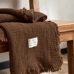 couverture coton gaufrée plaid rustique frangée chaleureuse voyage été hospitalière maison