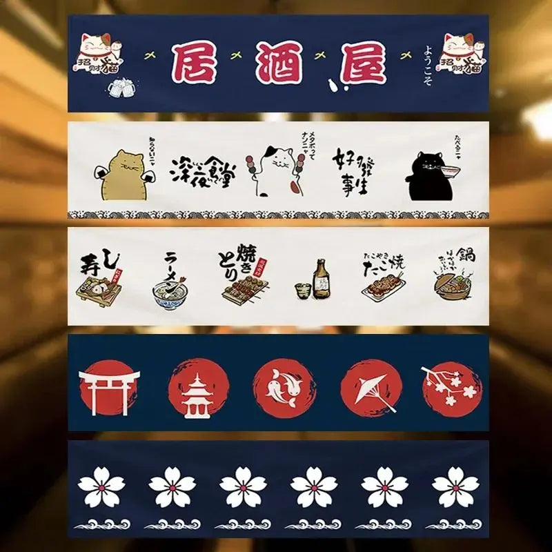 rideau traditionnel japonais bleu marine motifs floraux animaux cuisine machine wash classic