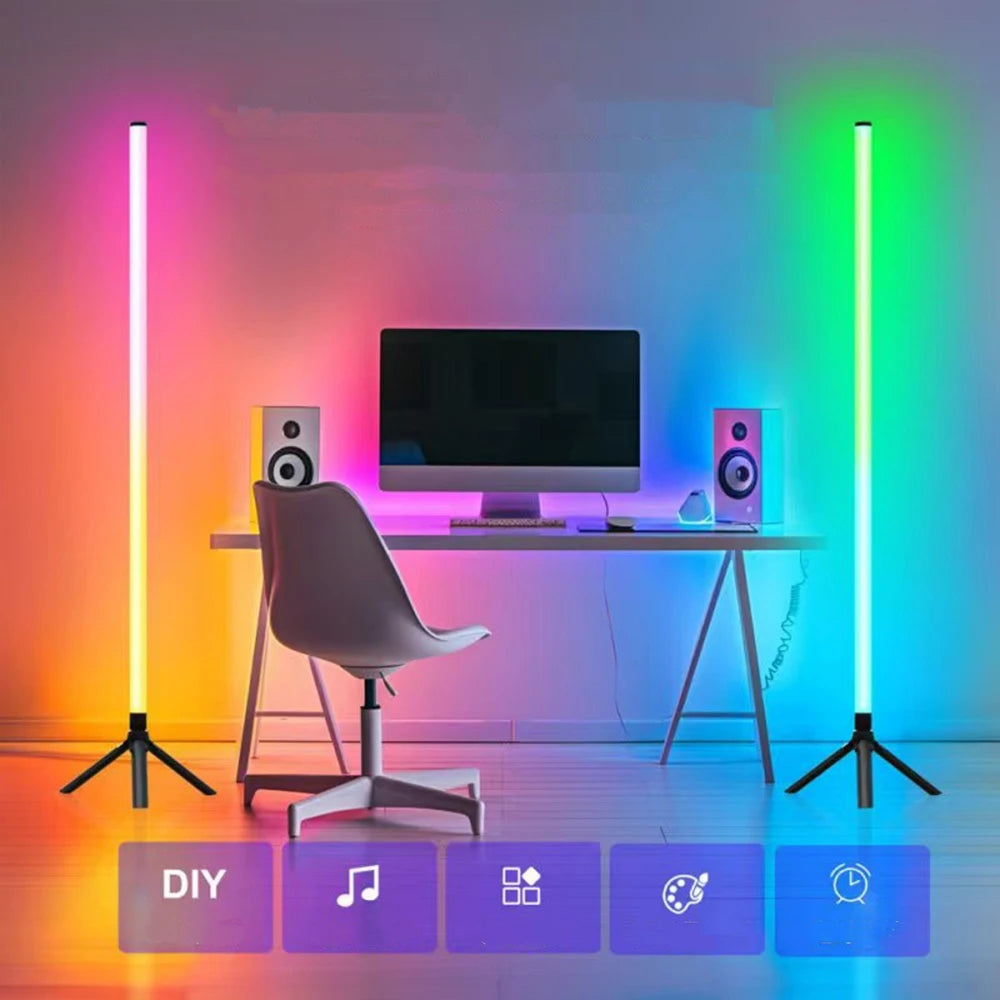 lampe sol led rgb cct moderne 24 touches télécommande câble usb blanc lisse
