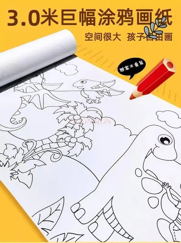 rouleau papier colorier motifs animaux crayons couleurs enfants dessin animé