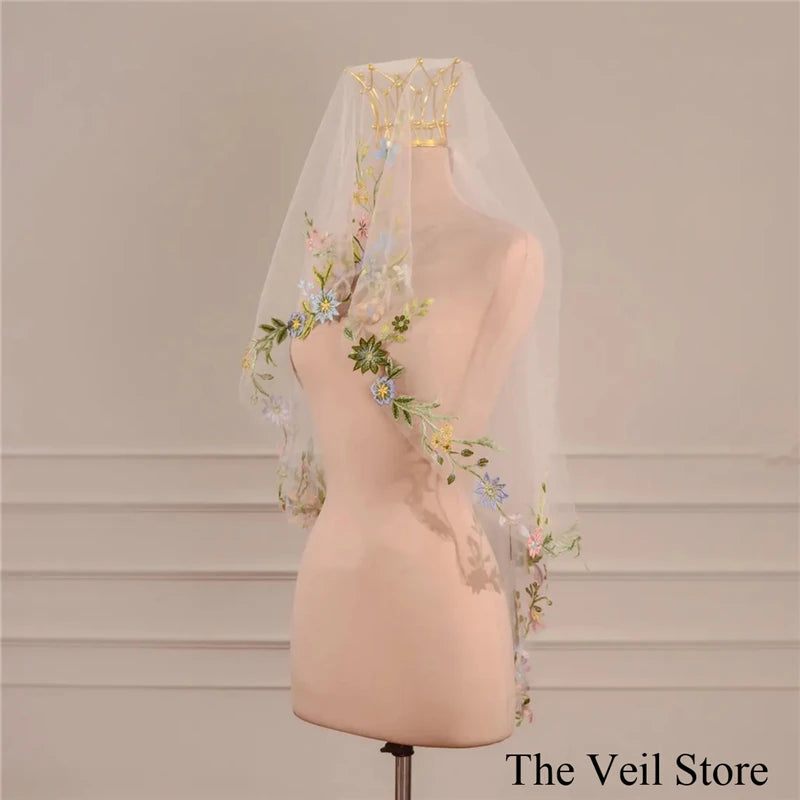 voile mariée deux couches broderie florale blanc clips fixation bord appliqué classique tulle translucide