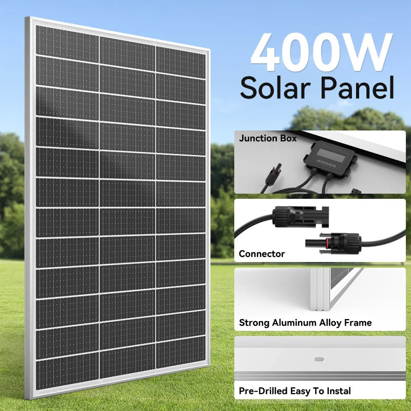 panneau solaire noir cellules solaires carrées industrielle technologie conversion énergie camping caravane maisonextérieur fixations