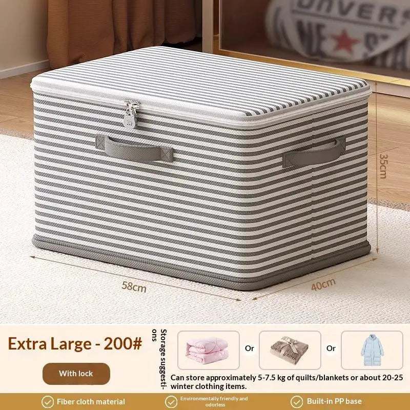 boîtes rangement réutilisables gris beige blanc rayures horizontales moderne pratique poignées fermeture glissière